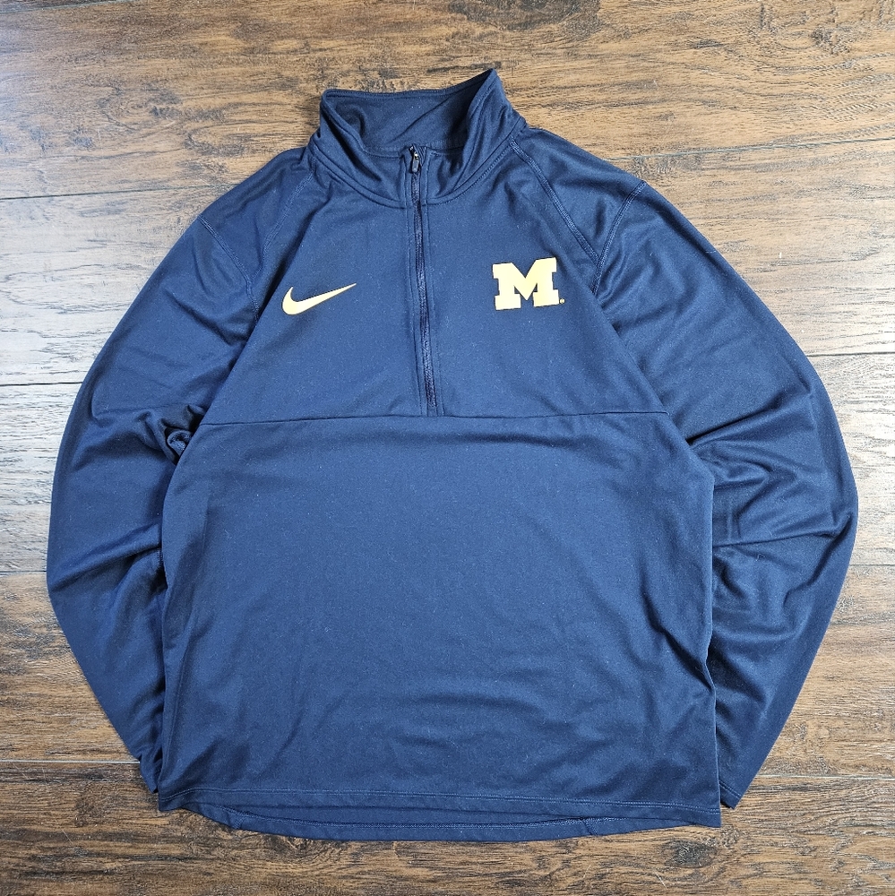 Michigan Nike Blue Zip Up Sweater Performance Athletic Wear